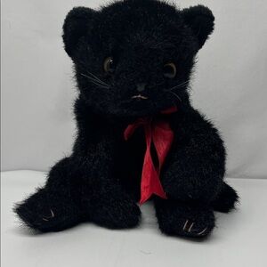 Realistic 1996 classic Ty Black Plush Cat with Red Bow